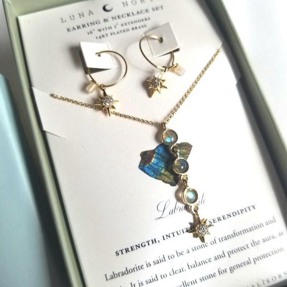 Luna Norte Jewelry - NIB Luna Norte Labradorite & 14kt Gold necklace star earrings gift boxed set